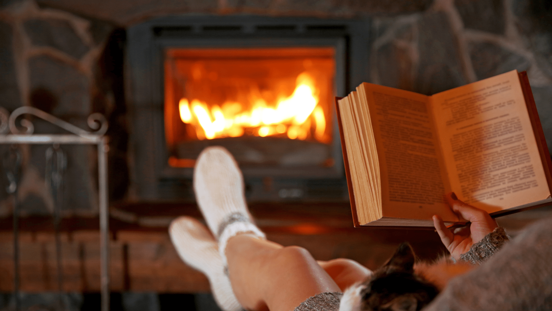 lifestyle and reading by the fireplace